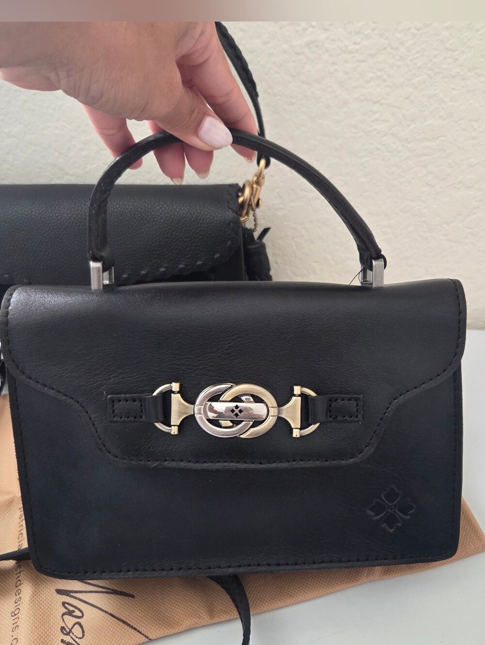 Patricia Nash Black Leather Top Handle Crossbody